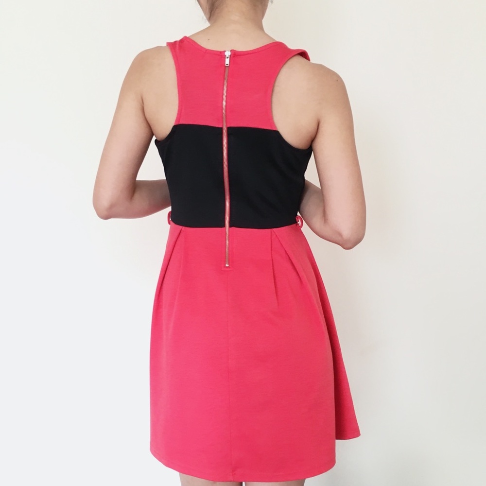 Red and Black Color-block Dress